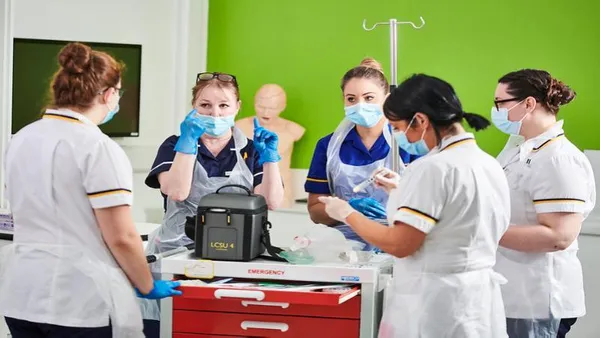 Nursing students in hospital lab