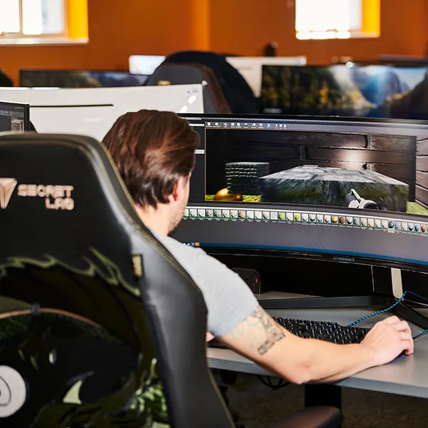 Student working in the Computer Games Design computer lab