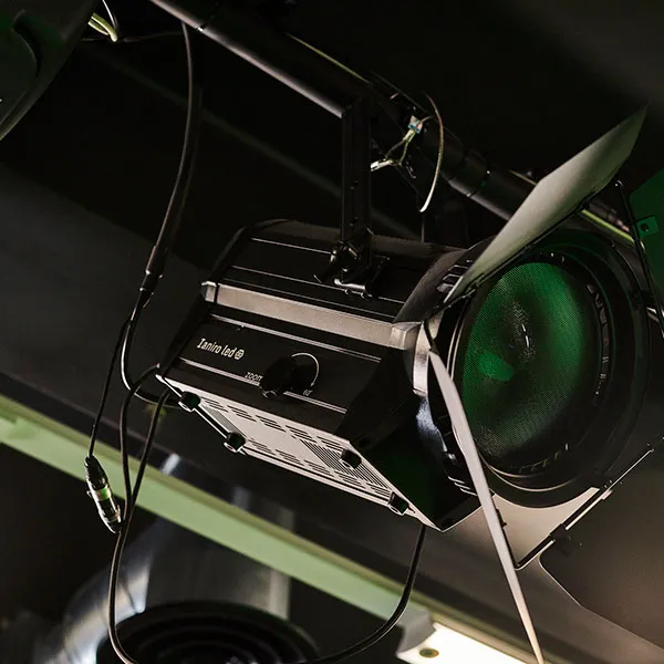 Close up of a ceiling camera in the motion capture studio