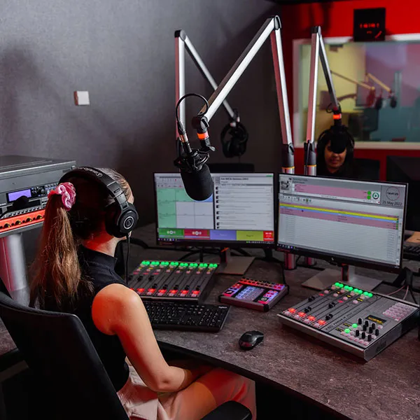 Students recorded in the journalism radio studio