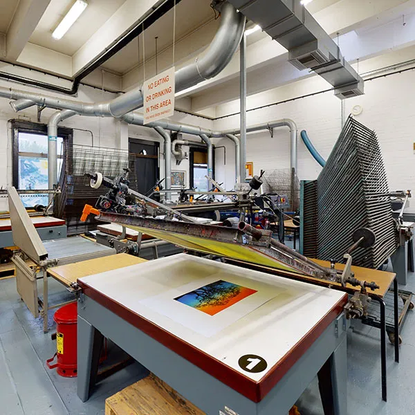 Panorama of the Screen Printing studio, in the image the studio is empty