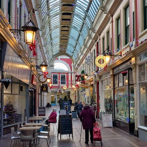 The Victorian Arcade in Walsall, a small indoors shopping area with vinyl records, clothing and coffee shops