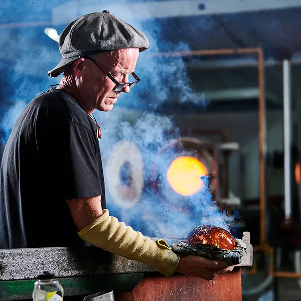 Glass blowing in the Hot Shop studio