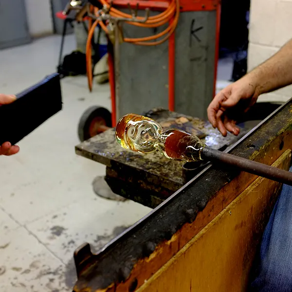 Glass blowing in the Hot Shop studio