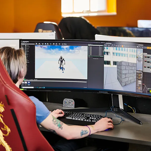 Student working in the Computer Games Design computer lab