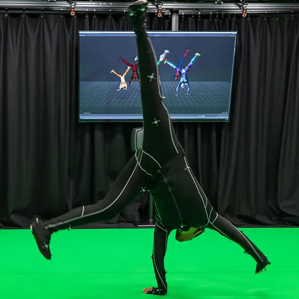 Student using the motion capture studio