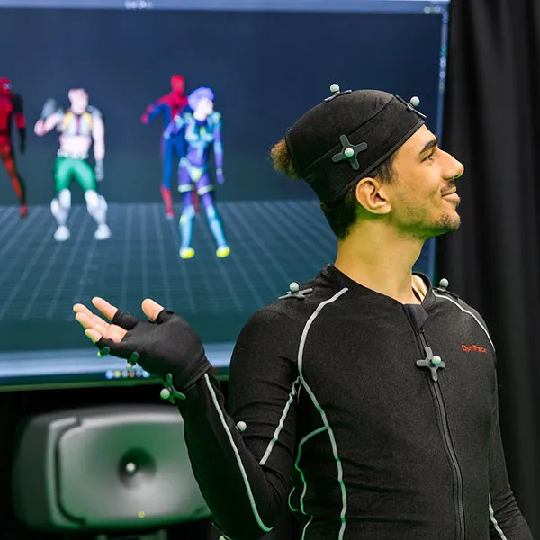 Student using the motion capture studio