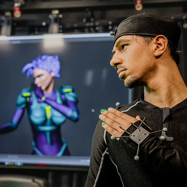 Student using the motion capture studio