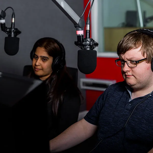 Students recorded in the journalism radio studio